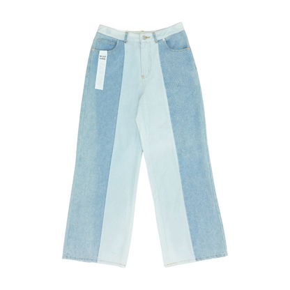 Blue Color Block Wide Leg Jeans