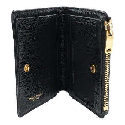 Black Cassandre Matelasse Bi-Fold Wallet in Grain De Poudre Embossed Leather
