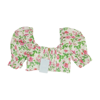 White Floral Cropped Blouse