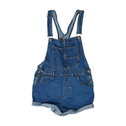 Blue Solid Overalls Shorts