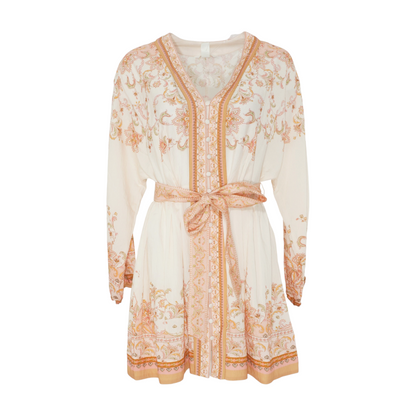 Beige Abstract Mini Dress