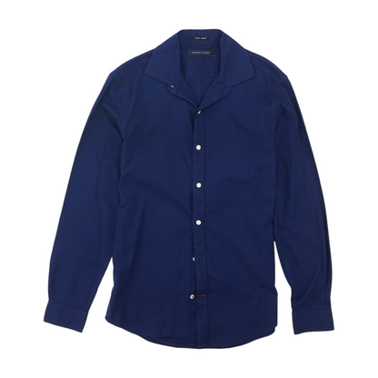 Blue Solid Long Sleeve Button Down