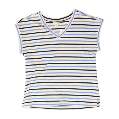 White Striped V Neck T-Shirt