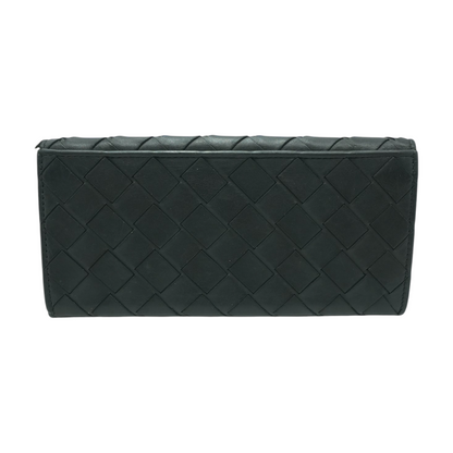 Long Wallet in Black Intrecciato Leather