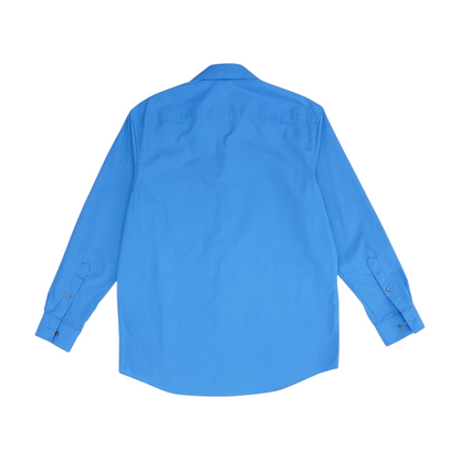 Blue Solid Long Sleeve Button Down
