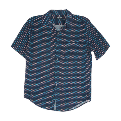 Navy Print Short Sleeve Button Down