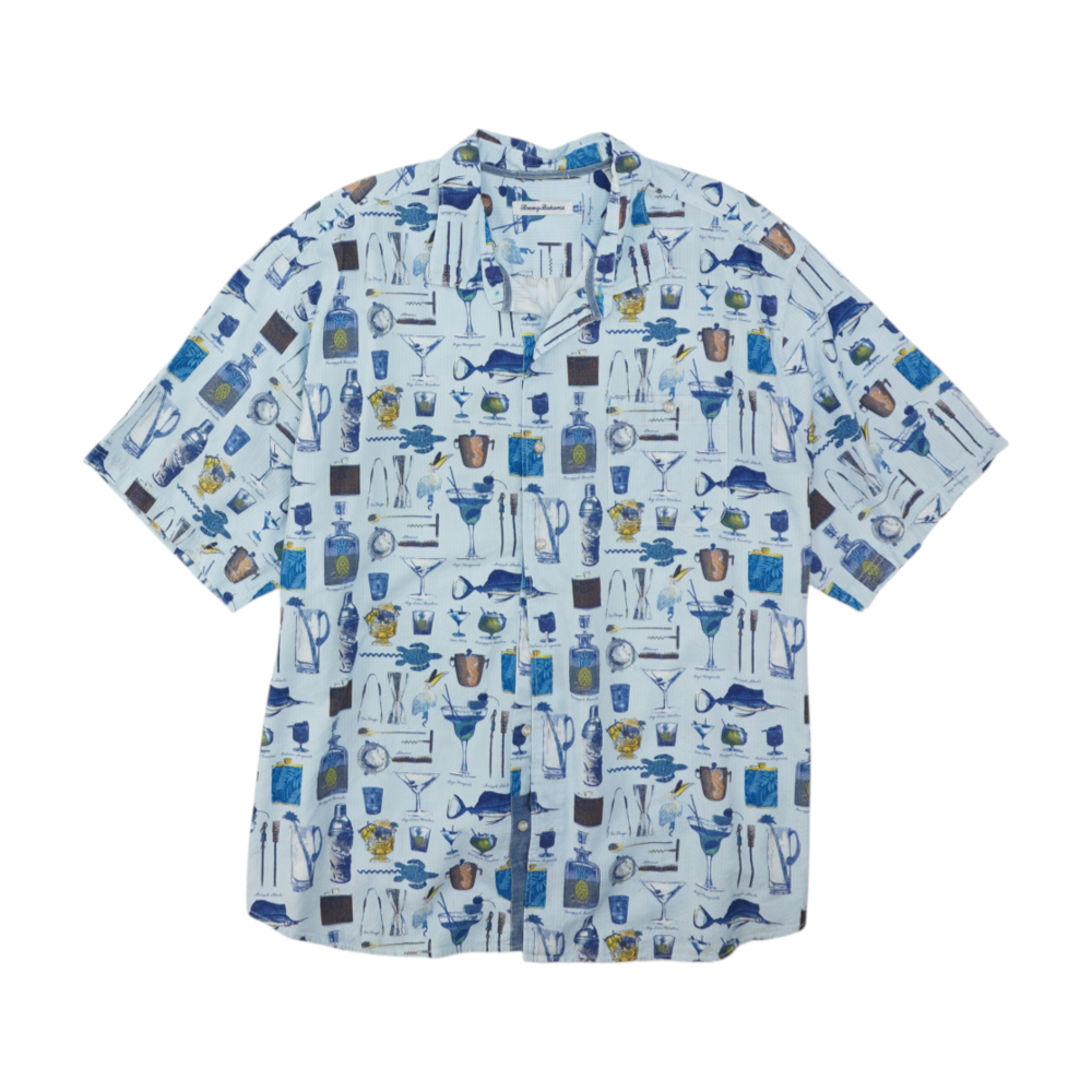 Blue Big & Tall Print Short Sleeve Button Down