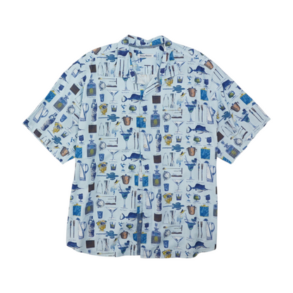 Blue Big & Tall Print Short Sleeve Button Down
