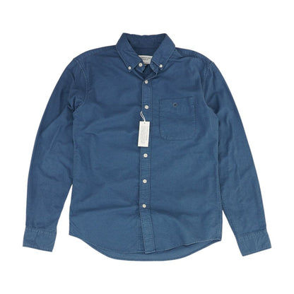 Blue Solid Long Sleeve Button Down