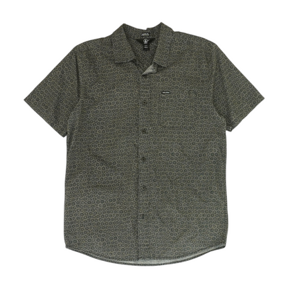 Gray Print Short Sleeve Button Down