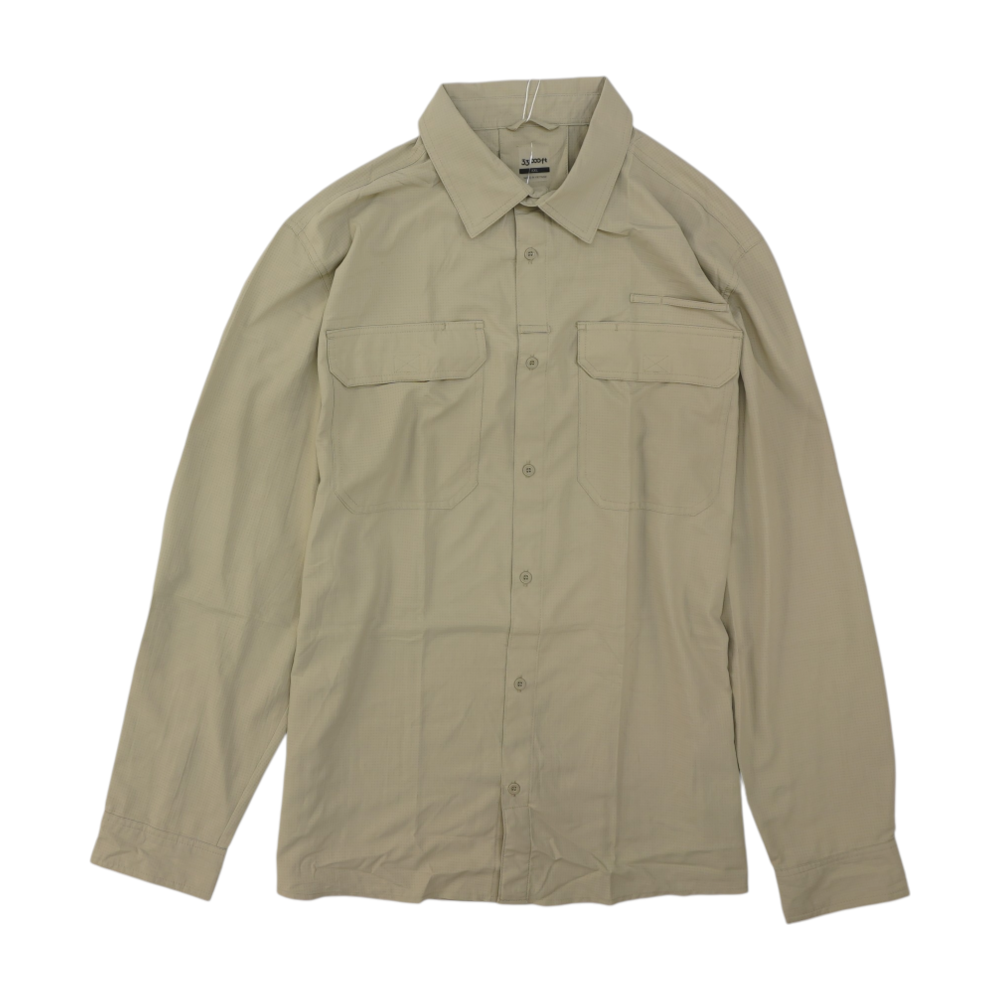 Beige Solid Long Sleeve Button Down