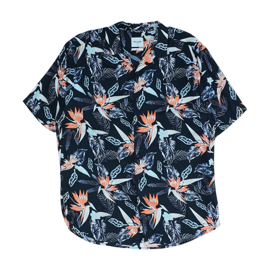 Black Tropical Short Sleeve Button Down