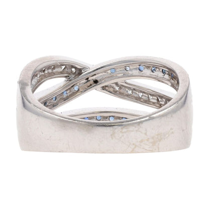 1/4 Ct 14K White Gold Round Diamond And Blue Stone Crossover Band