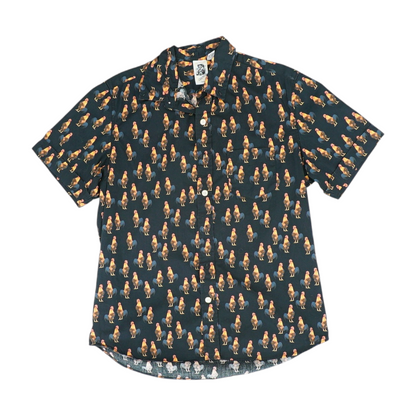 Navy Graphic Short Sleeve Button Down