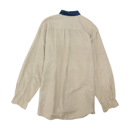 Beige Solid Long Sleeve Button Down