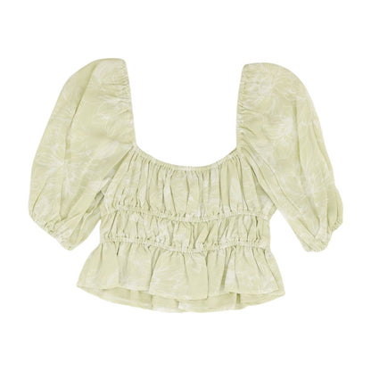 Green Floral Short Sleeve Blouse