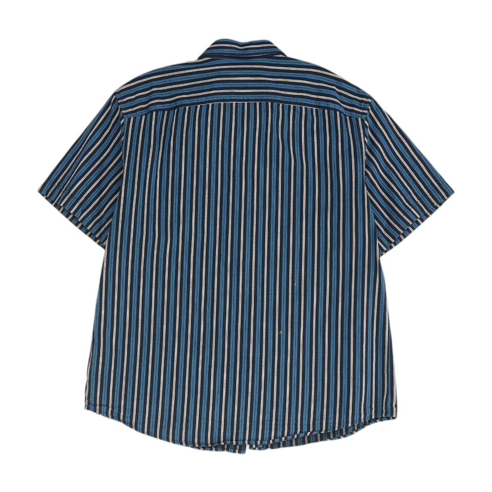 Navy Striped Short Sleeve Button Down