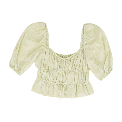 Green Floral Short Sleeve Blouse