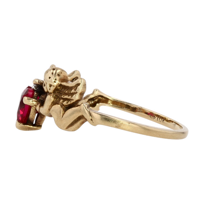 10K Yellow Gold Red Stone Fashion Ring