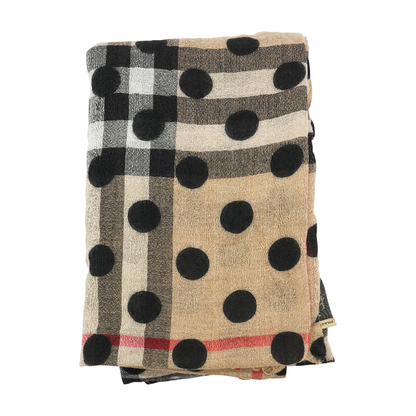 Beige Check and Polka Dot Scarf