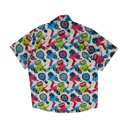 White Graphic Short Sleeve Button Down