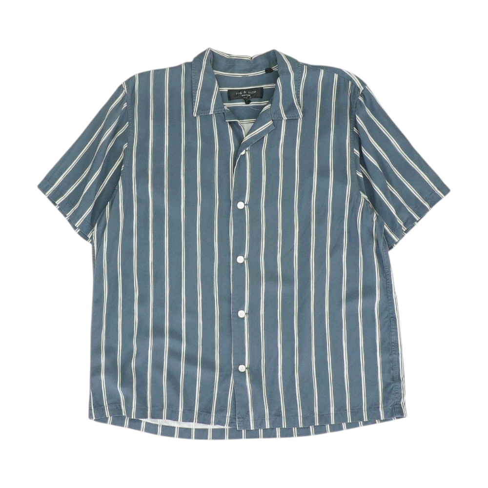 Navy Striped Short Sleeve Button Down