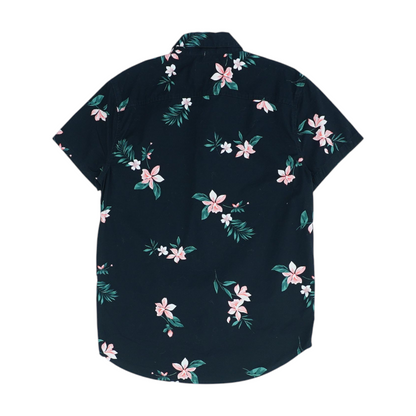 Black Floral Short Sleeve Button Down