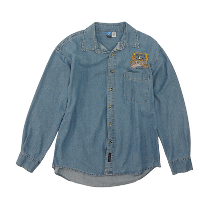 Vintage Blue Solid Long Sleeve Button Down