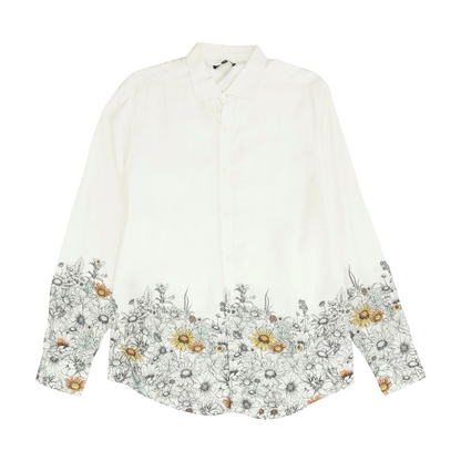 White Floral Long Sleeve Button Down