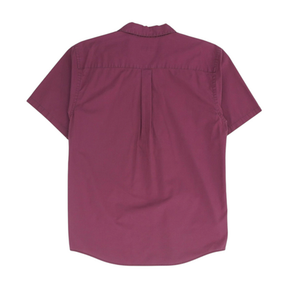 Purple Solid Short Sleeve Button Down
