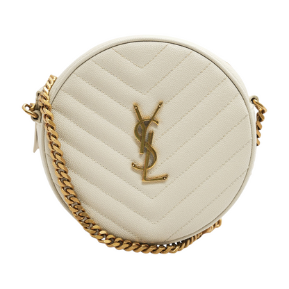 Blanc Round Vinyle Camera Bag in Chevron Grain De Poudre Leather