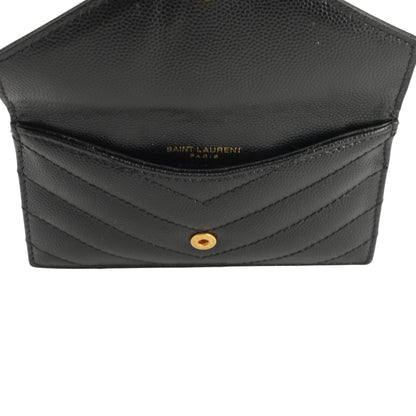 Black Cassandre Matelasse Fragments Flap Card Case in Grain De Poudre Leather