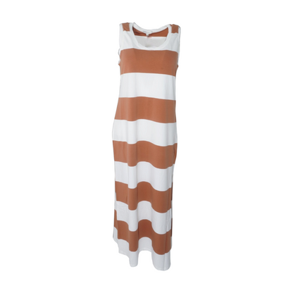 Brown Striped Midi Dress