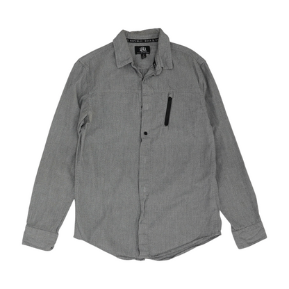 Gray Solid Long Sleeve Button Down