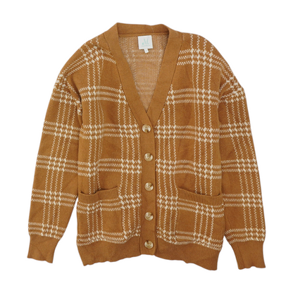 Brown Plaid Cardigan Sweater
