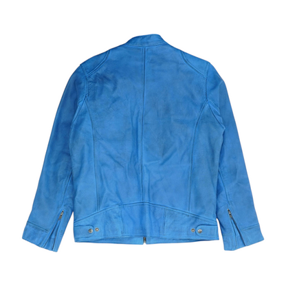 Blue Solid Leather Jacket