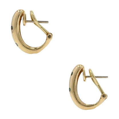 14K Gold Green Stone J Hoop Earrings With Lever Backs