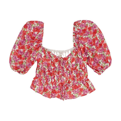 Pink Floral Cropped Blouse