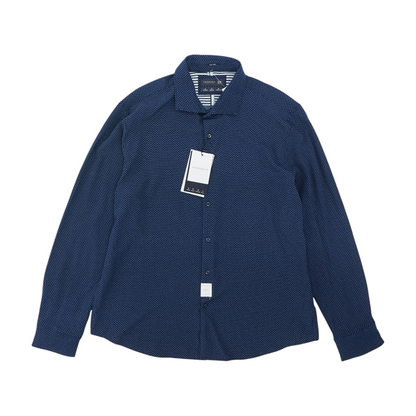 Navy Polka Dot Long Sleeve Button Down