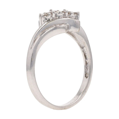 10K White Gold Illusion Set Round Diamond Bypass Cocktail Ring