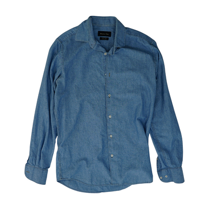 Blue Solid Long Sleeve Button Down