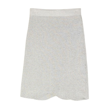 Silver Solid Midi Skirt