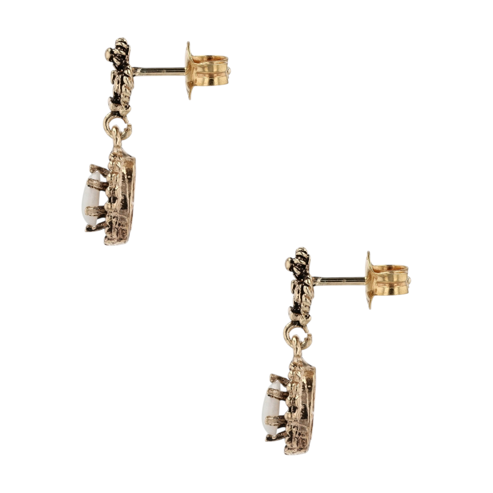 14K Yellow Gold Opal Drop Earrings – Image 2