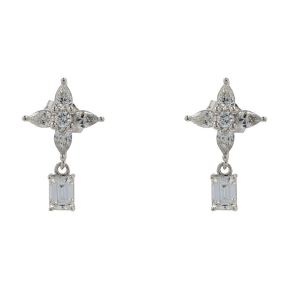 1 1/2 Ct 14K White Gold Lab Grown Pear And Round Diamond Flower Drop Earrings
