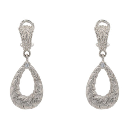 Sterling Silver Weaved Style Cubic Zirconia Clip On Earrings