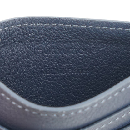 Navy Blue Double Card Holder in Monogram Shadow Leather