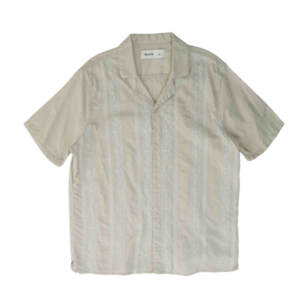 Beige Print Short Sleeve Button Down