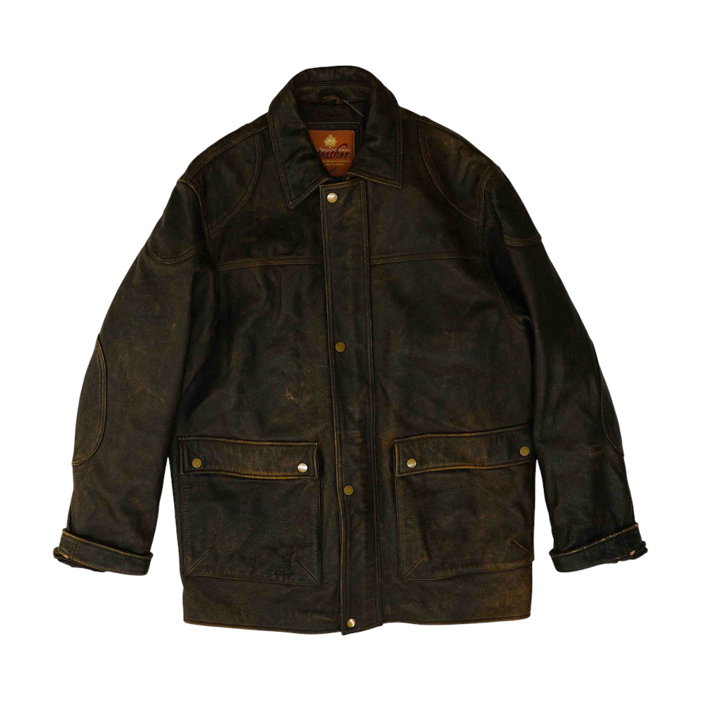 Brown Solid Leather Jacket