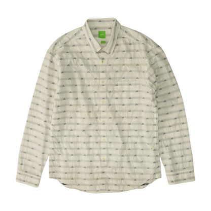 White Print Long Sleeve Button Down