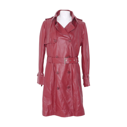 Red Solid Leather Coat
